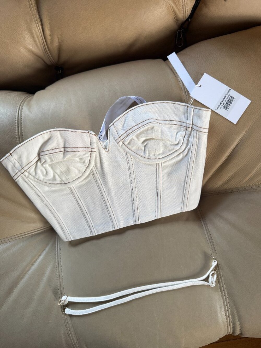 Lisa Maree The Go-Around Denim Bustier Top in White - Picture 2 of 5